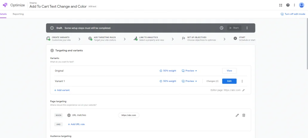 Google optimize tool
