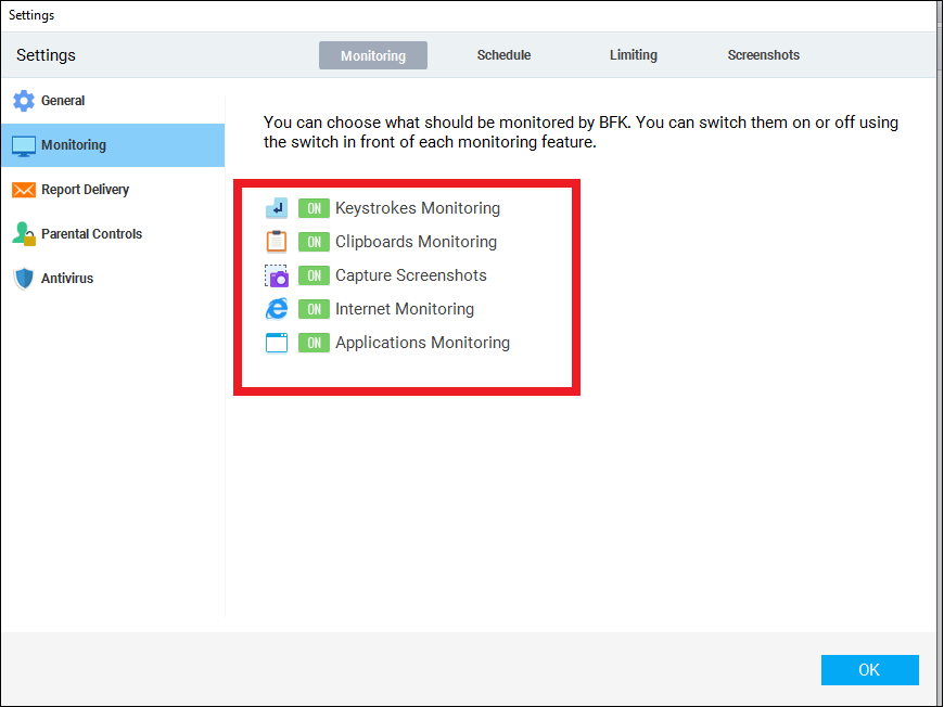 Monitoring functions of keylogger